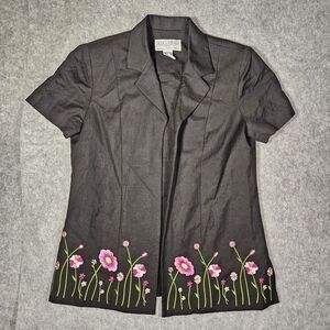Jessica Howard Womens Black Floral Open Front Dark Romantic Spring Shirt Sz 12P